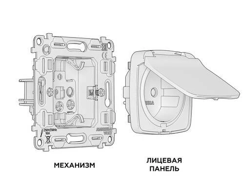 Комплект механизма электрической розетки OMEGA Антрацит серый с/з с шторками и крышкой IP44 QUANT (OP6580, VM141) (Ambrella Volt, MO658010) - Amppa.ru